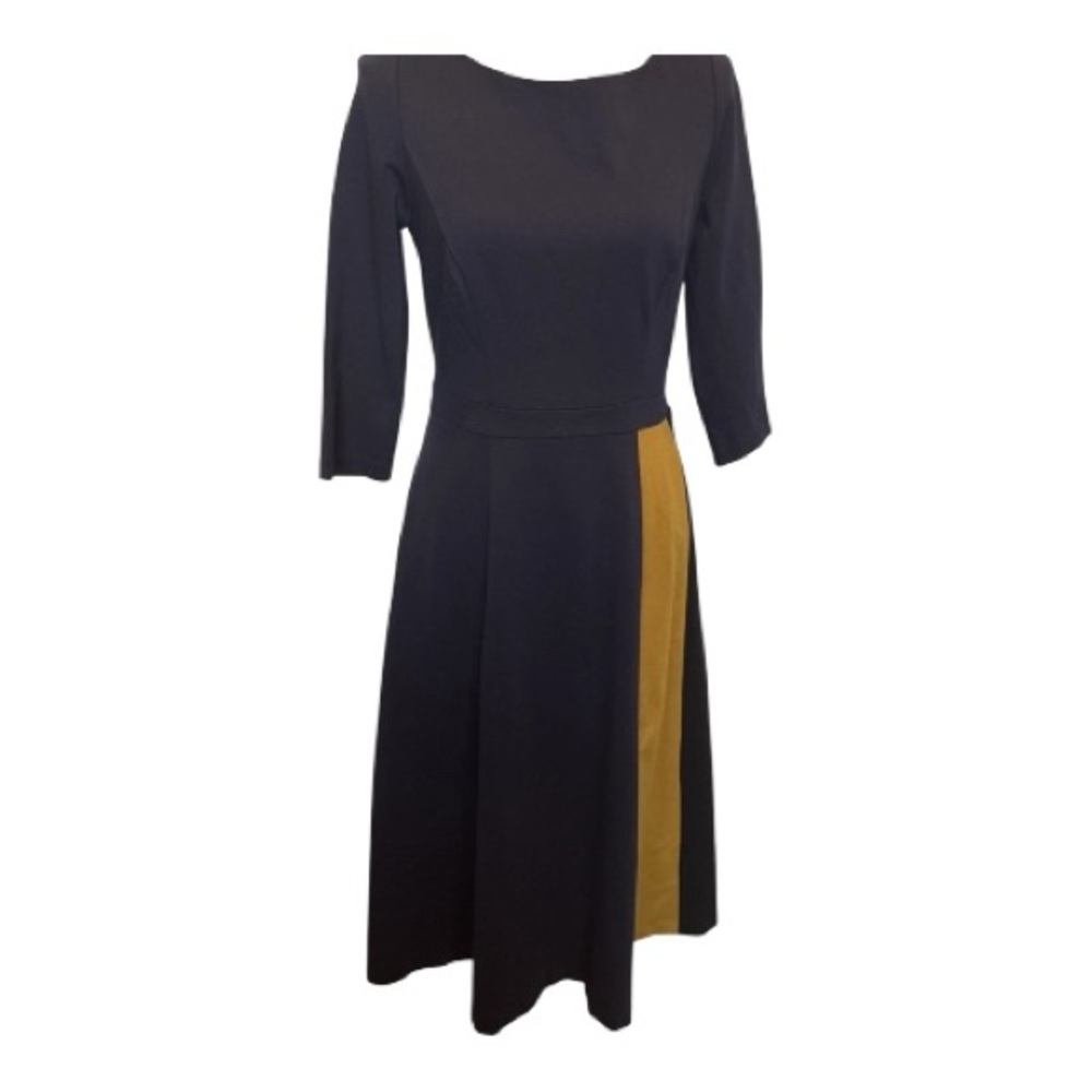Boden Claudia Ponte Midi Dress Navy Gold Size 4 Colorblock Fit and Flare - Picture 6 of 10